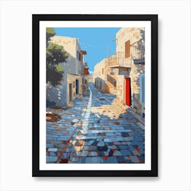 , Mediterranean  Cobbled  Alley,  Bright Red Door Art Print