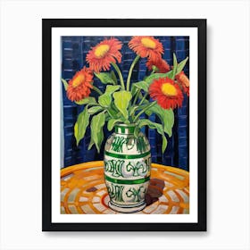 Flowers In A Vase Still Life Painting Gaillardia 4 Art Print