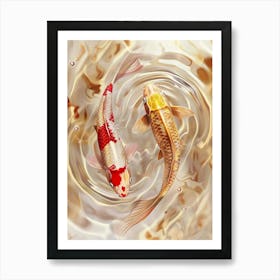 Golden Koi Fish in Abstract Water Flow Poster