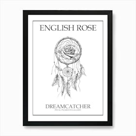 English Rose Dreamcatcher Line Drawing 3 Poster Art Print