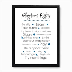 Blue Playroom Rules Art Print