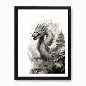Dragon Inked Black And White 4 Art Print