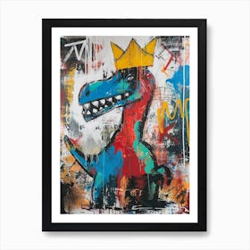 Paint Drip Dinosaur With A Crown 2 Art Print