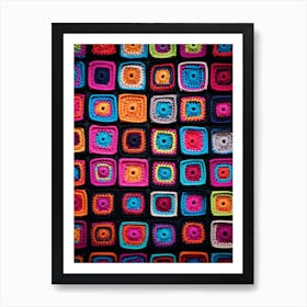 Crochet Granny Square Black Art Print