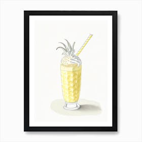 Pineapple Milkshake Dairy Food Pencil Illustration 1 Art Print