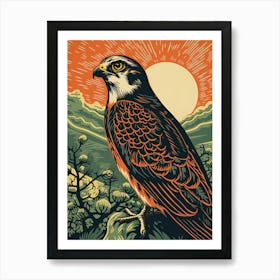 Vintage Bird Linocut Falcon 3 Art Print