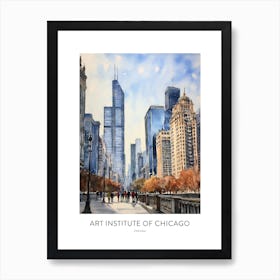 Art Institute Of Chicago 3 Chicago Watercolour Travel Poster Art Print