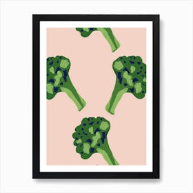 Broccoli Pink & Green Pattern 1 Art Print