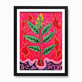 Pink And Red Plant Illustration Croton Codiaeum 1 Art Print