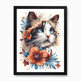 Cat With Flowers 8 Art Print