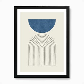 Arch Balance Mid-century Modern - Abstract Modern Minimalist Navy Blue Art Print