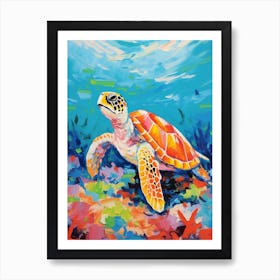 Colourful Sea Turtles In Ocean 2 Art Print
