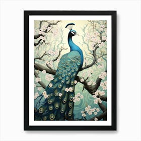 Peacock In Blossom Poster