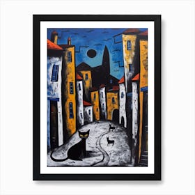 Painting Of London With A Cat In The Style Of Surrealism, Miro Style 3 Art Print