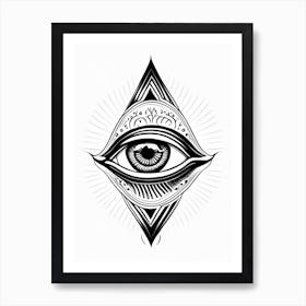 Higher Self, Symbol, Third Eye Simple Black & White Illustration 1 Art Print