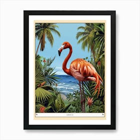 Greater Flamingo Greece Tropical Illustration 5 Poster Art Print