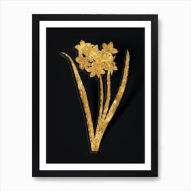 Vintage Narcissus Easter Flower Botanical in Gold on Black n.0508 Art Print