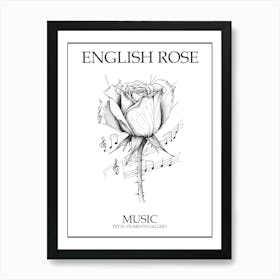 English Rose Music Line Drawing 1 Poster Art Print