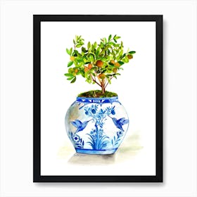 Orange Tree In Blue And White Porcelain Art Print