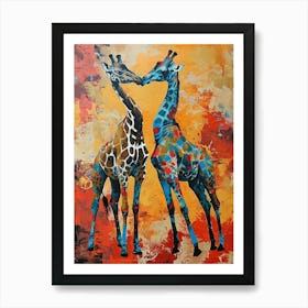 Pair Of Giraffe Colourful 2 Art Print