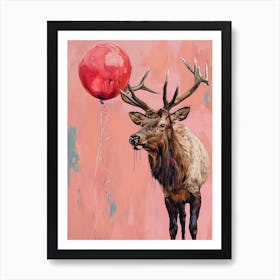 Cute Elk 2 With Balloon Art Print