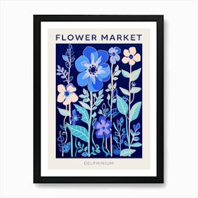 Blue Flower Market Poster Delphinium 1 Art Print