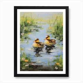 Ducklings Swimming In The River Impressionism 6 Art Print