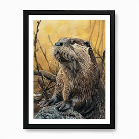 Otter Pastel Watercolour 4 Art Print