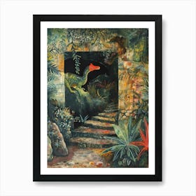 Dinosaur In An Ancient Tunnel Covered In Vines Painting 1 Art Print