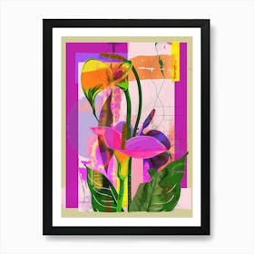 Calla Lily 4 Neon Flower Collage Art Print