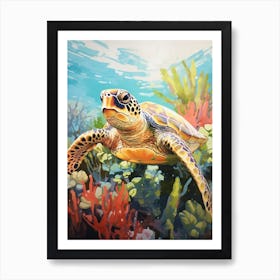 Turtle Swimming With Aquatic Plants 1 Art Print