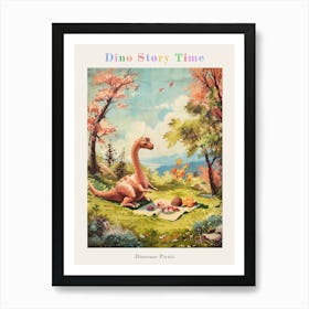 Dinosaur Picnic Vintage Painting Poster Art Print