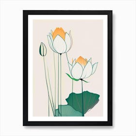 Lotus Flowers In Garden Minimal Line Drawing 1 Art Print