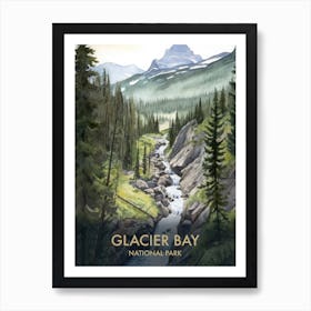 Glacier National Park Watercolour Vintage Travel Poster 1 Art Print