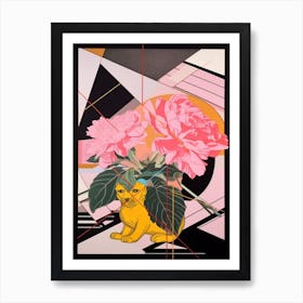Peony With A Cat 4 Abstract Expressionist Art Print