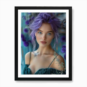 Beautiful Woman With Purple Hair 1 Art Print