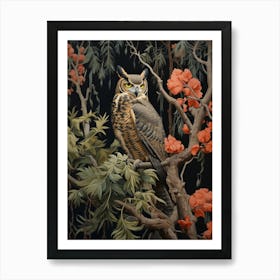 Dark And Moody Botanical Great Horned Owl 1 Art Print