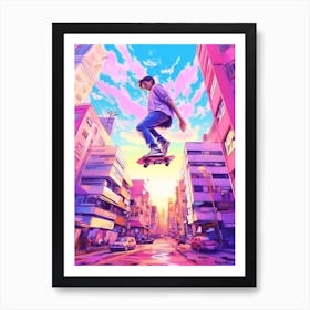 Skateboarding In Tokyo, Japan Futuristic 1 Art Print