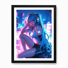 Anime Girl With Headphones 11 Art Print