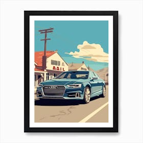 A Audi A4 Car In Route 66 Flat Illustration 4 Art Print