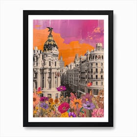 Madrid   Floral Retro Collage Style 2 Art Print