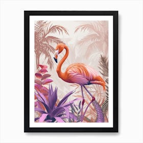 Jamess Flamingo And Bromeliads Minimalist Illustration 2 Art Print