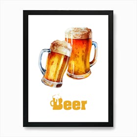 Watercolor Beer Mugs. Las Vegas Art Print