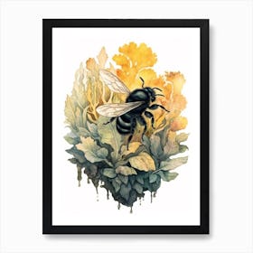 Black Resin Bee Beehive Watercolour Illustration 4 Art Print