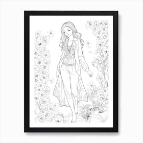 Bloom Body Girl Line Art 23 Art Print