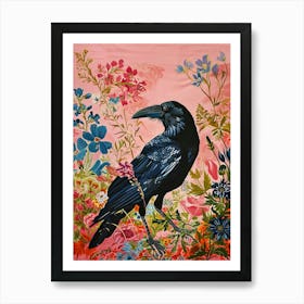 Floral Animal Painting Crow 3 Art Print