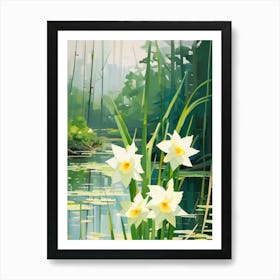 Daffodils By The Water Art Print