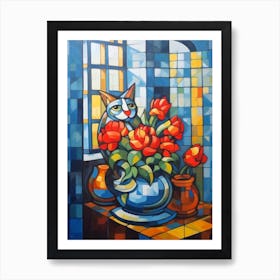 Snapdragon With A Cat 3 Cubism Picasso Style Art Print
