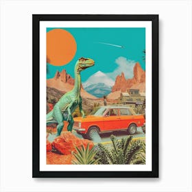 Dinosaur & A Retro Car Collage 2 Art Print