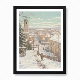 Vintage Winter Illustration Vilnius Lithuania 1 Art Print